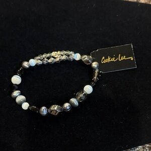 Cookie Lee Black and Silver Beaded Bracelet